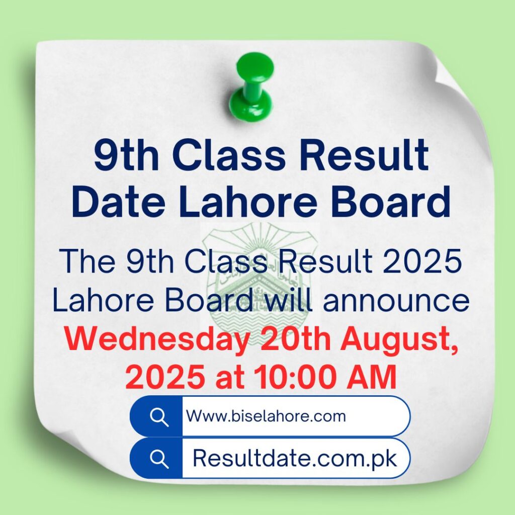 9th Class Result Date 2025 Lahore Board